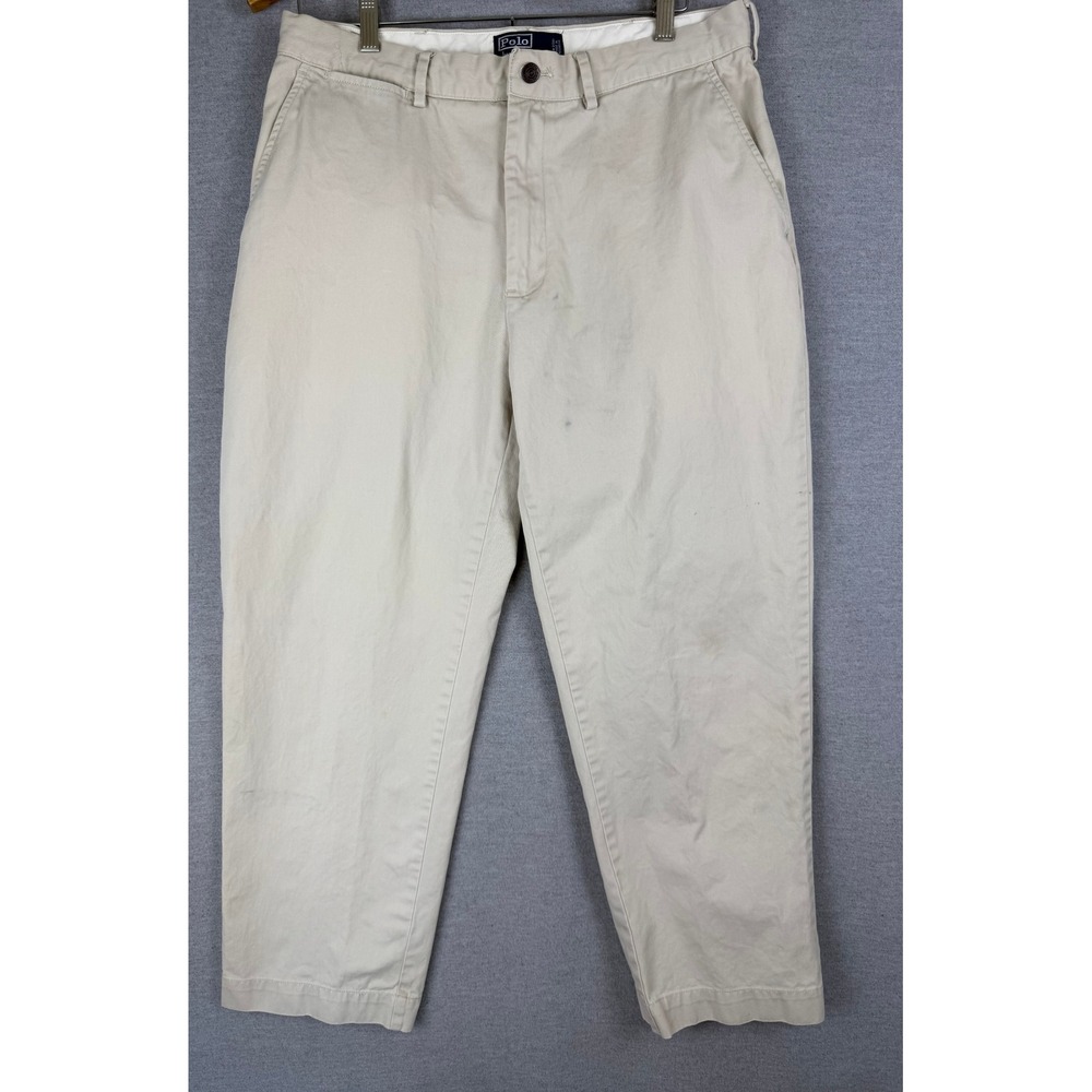 Polo Ralph Lauren Mens Classic Chino Pants Beige Tan Cotton Twill 33x27 Flat